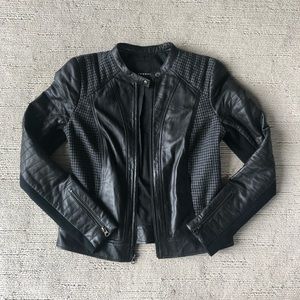 Trouve quilted leather jacket with houndtooth